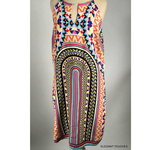 renee C. Sundress Multicolored Geometric Keyhole Neck Strap Halter Lined Dress L